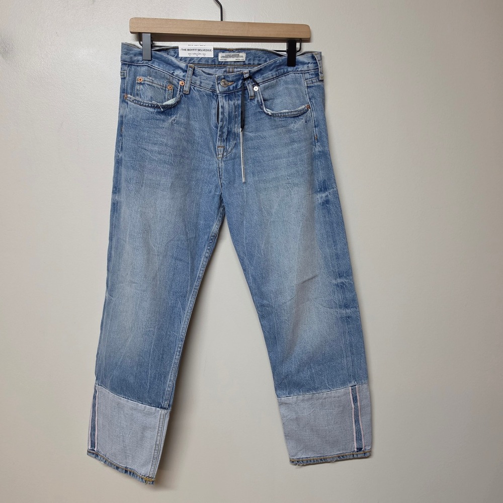 Zara Woman The Boyfit Selvedge Jeans Light Wash Straight Leg Mid‎ Rise Size 4